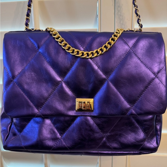 None Handbags - Virsa XL Diamonds Eternal Quilted Leather Metallic Purple Crossbody